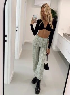 Princess Polly Euros Pants Light Green Check