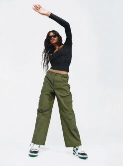 Princess Polly Erave Parachute Pants Khaki