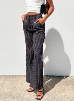 Princess Polly Archer Pants Pinstripe Black