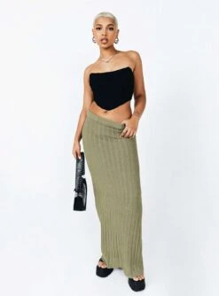 Princess Polly Belle Knit Maxi Skirt Khaki