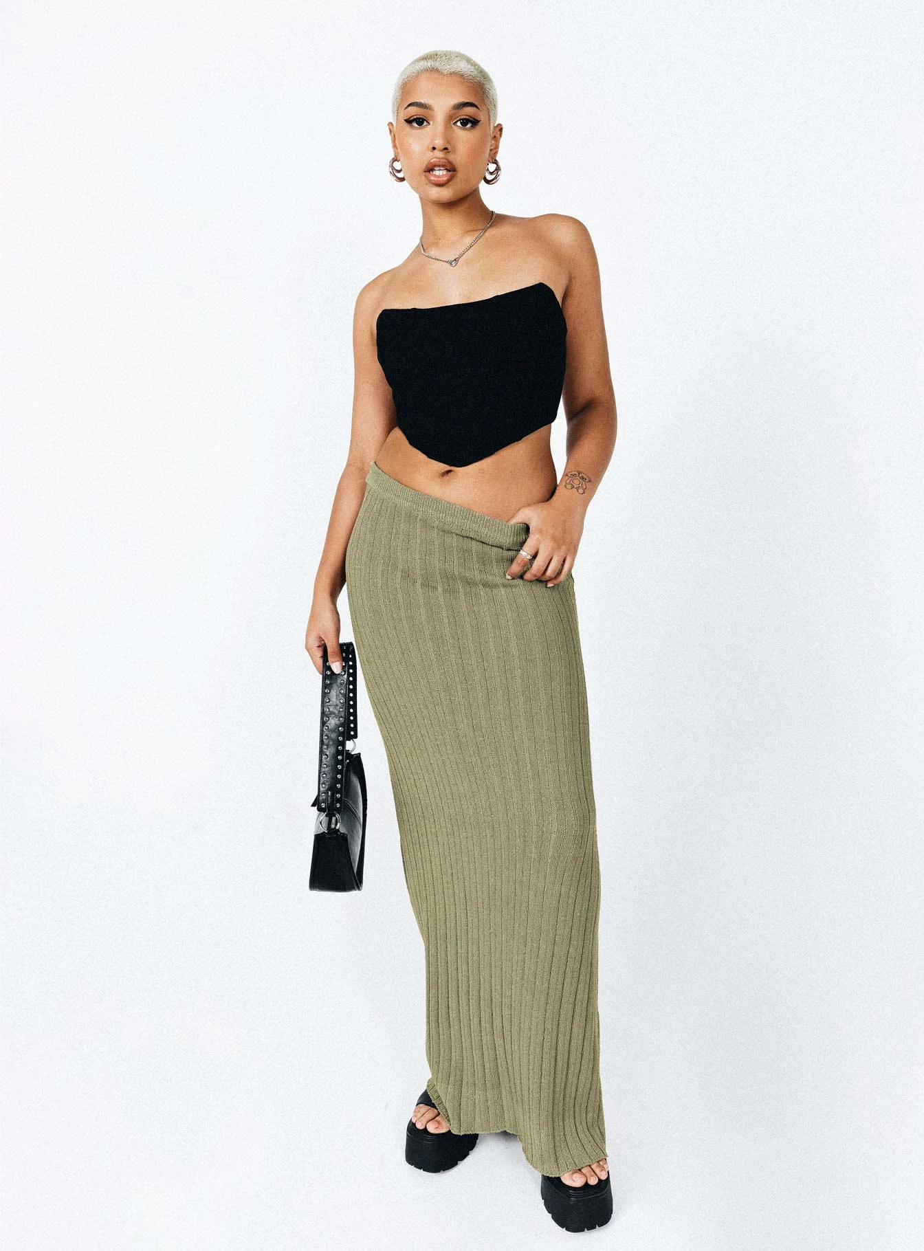 Princess Polly Belle Knit Maxi Skirt Khaki 1 Princess Polly Belle Knit Maxi Skirt Khaki