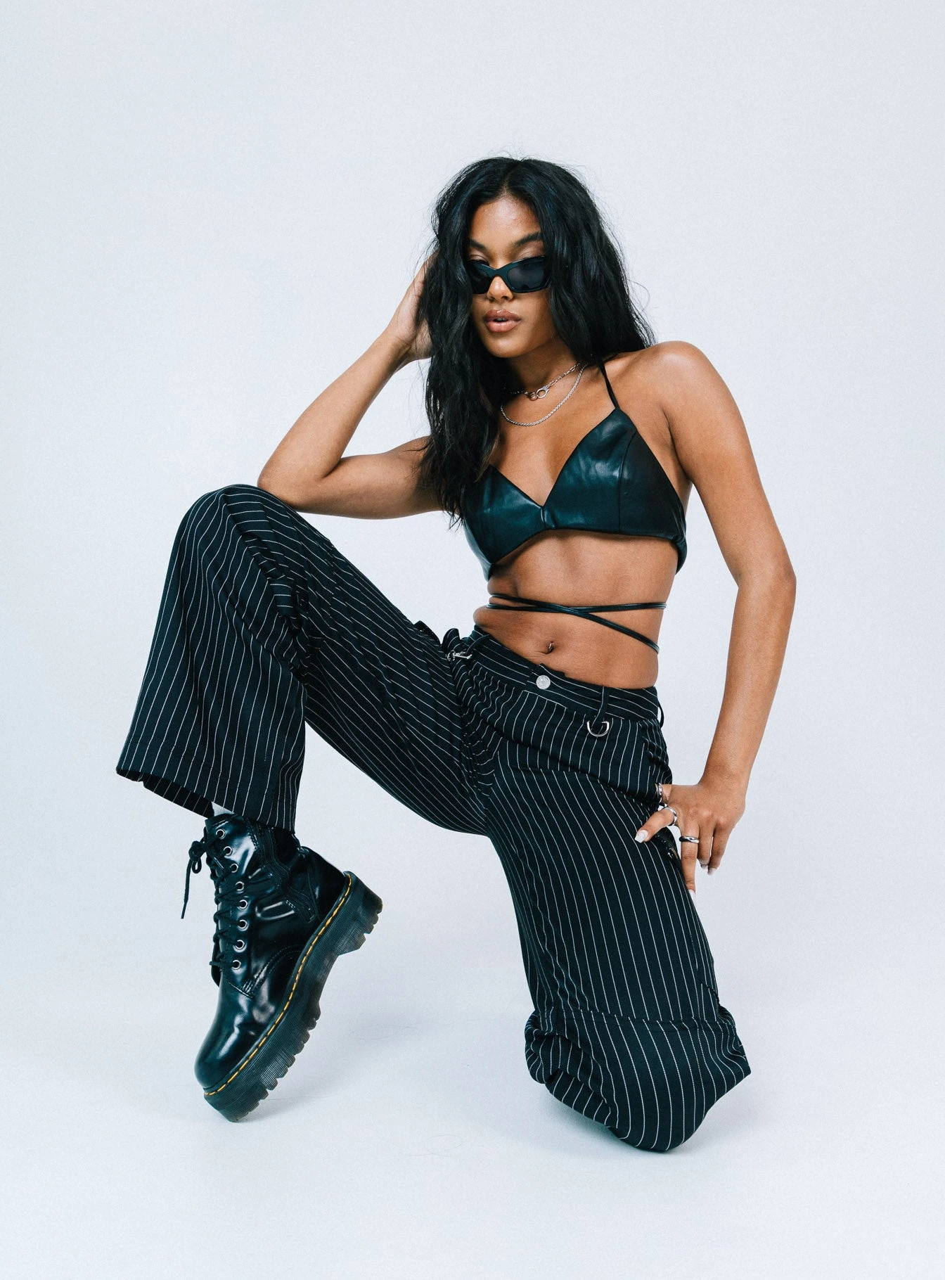 Princess Polly Boyd Pinstripe Cargo Pants Black 1 Princess Polly Boyd Pinstripe Cargo Pants Black