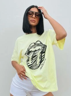 Princess Polly The Rolling Stones Start Me Up Oversized Tee Green