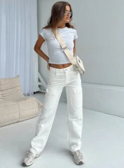 Princess Polly Kapala Cargo Jeans White