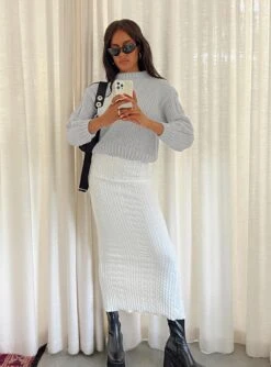Princess Polly Abercairn Knit Maxi Skirt White