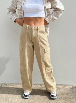 Princess Polly Locksley Cargo Jeans Beige