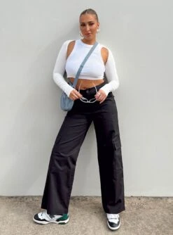 Princess Polly Luna Mid Rise Cargo Pants Black