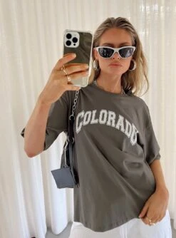 Princess Polly Colorado Dreaming Oversized Tee Charcoal