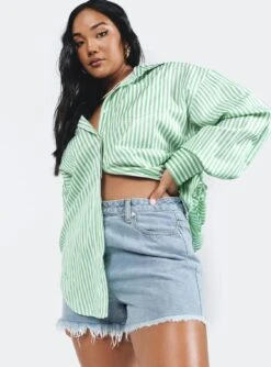 Princess Polly Swindon Shirt Green Stripe