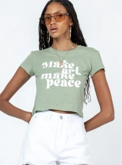 Princess Polly Make Art Tee Green