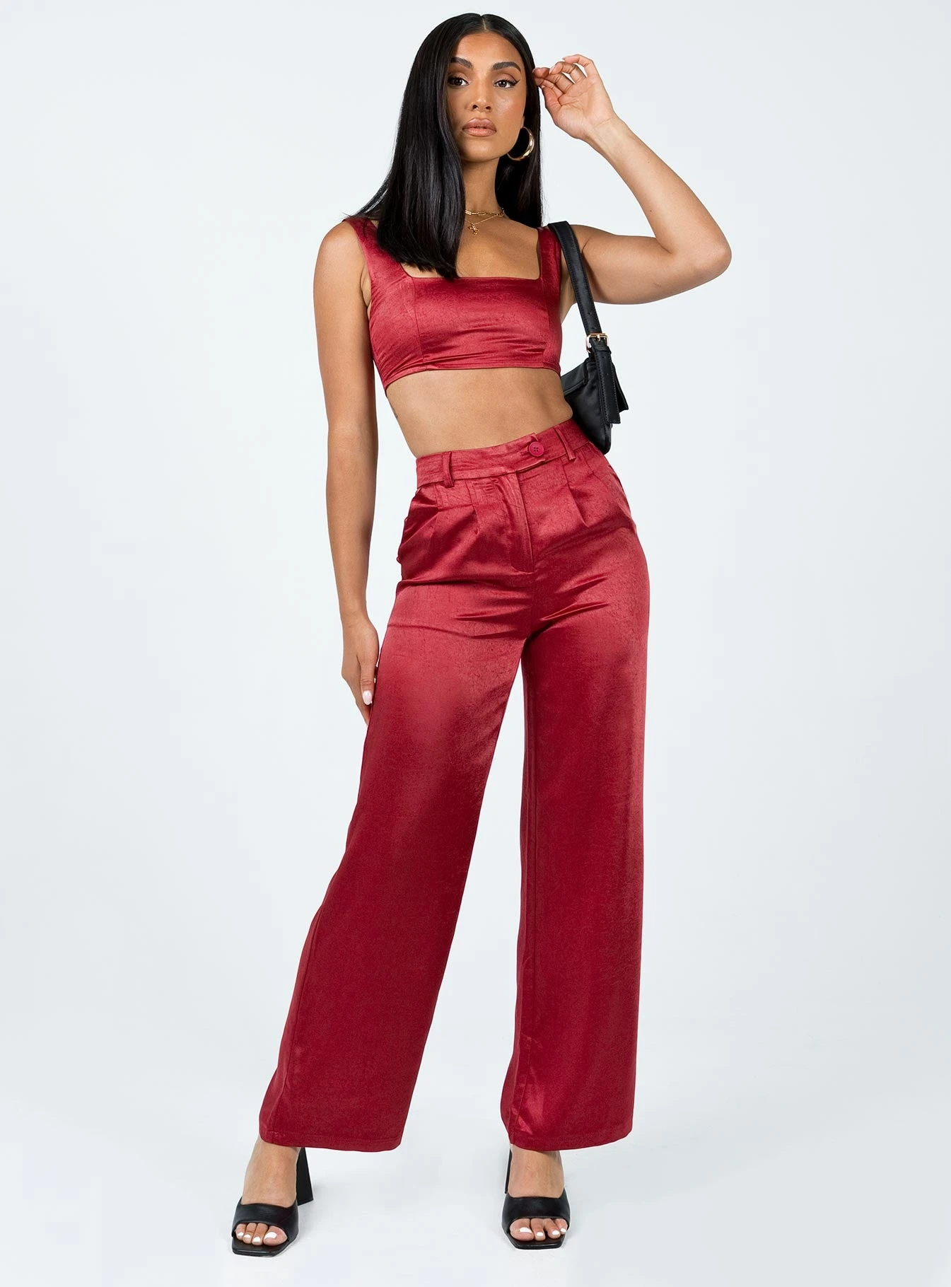 Princess Polly Huxley Satin Set Burgundy 2 Princess Polly Huxley Satin Set Burgundy - Image 2