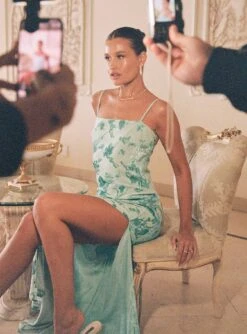 Princess Polly Burn Out Velvet Maxi Dress Teal