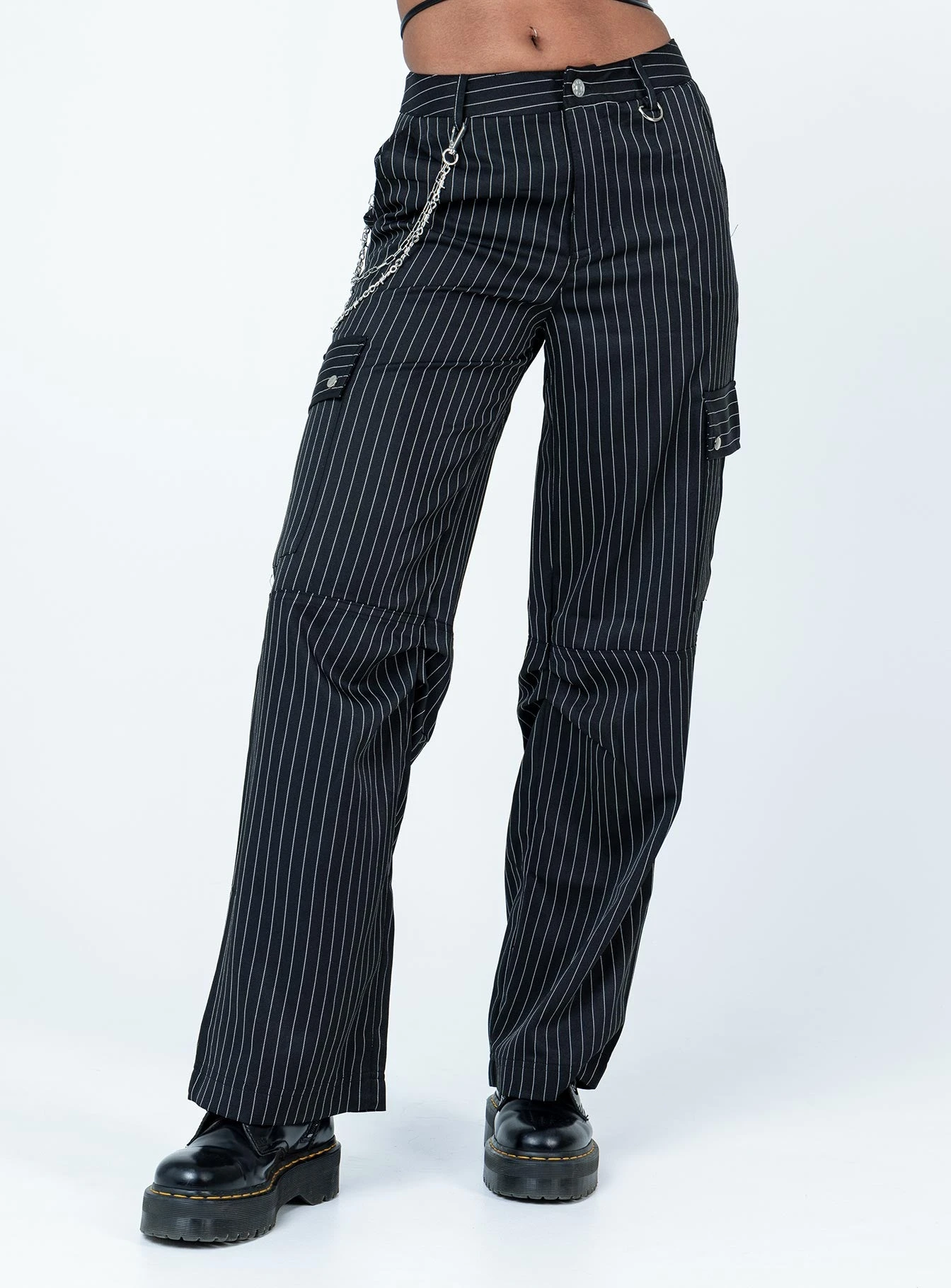Princess Polly Boyd Pinstripe Cargo Pants Black 2 Princess Polly Boyd Pinstripe Cargo Pants Black - Image 2