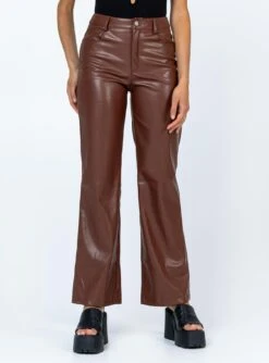 Princess Polly Johnson PU Pants Brown