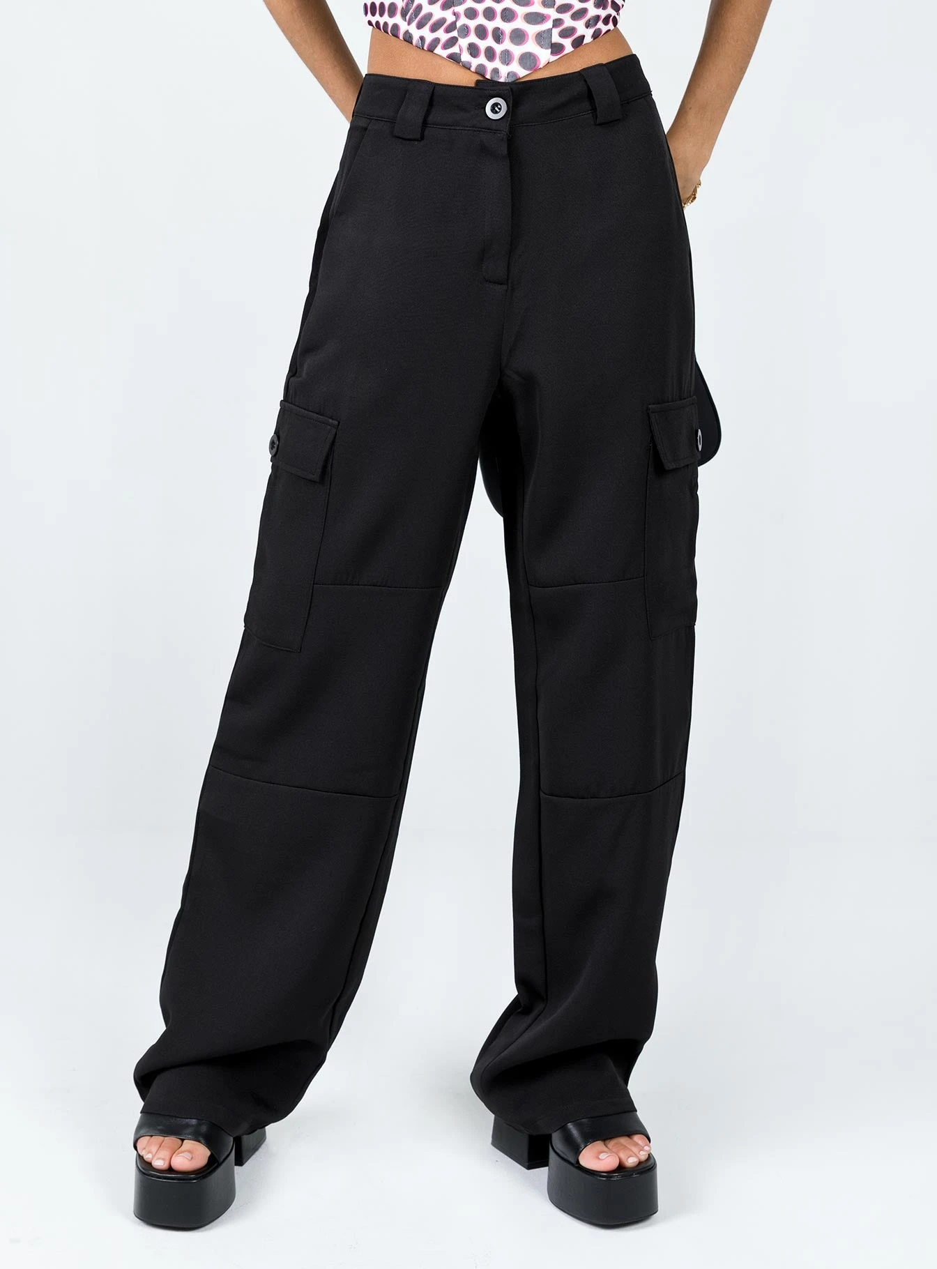 Princess Polly Kaydence Cargo Pants Black 2 Princess Polly Kaydence Cargo Pants Black - Image 2