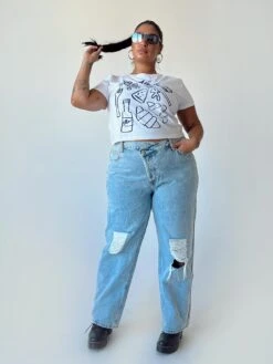 Holly Asymmetric Ripped Leg Jeans Curve