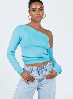 Princess Polly Yvonne One Shoulder Sweater Blue