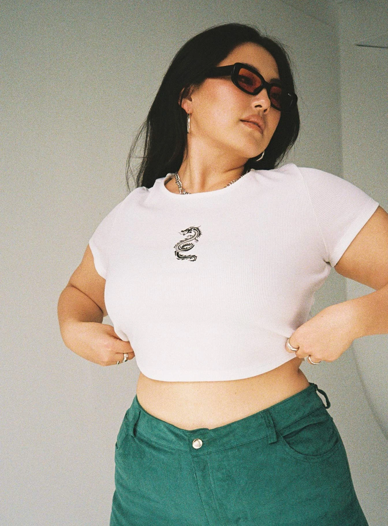 Dragon Crop Top White Curve 1 Dragon Crop Top White Curve