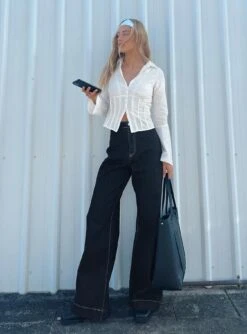 Princess Polly Boorala Wide Leg Jeans Dark Wash Denim