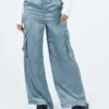 Zora Satin Cargo Pant Blue