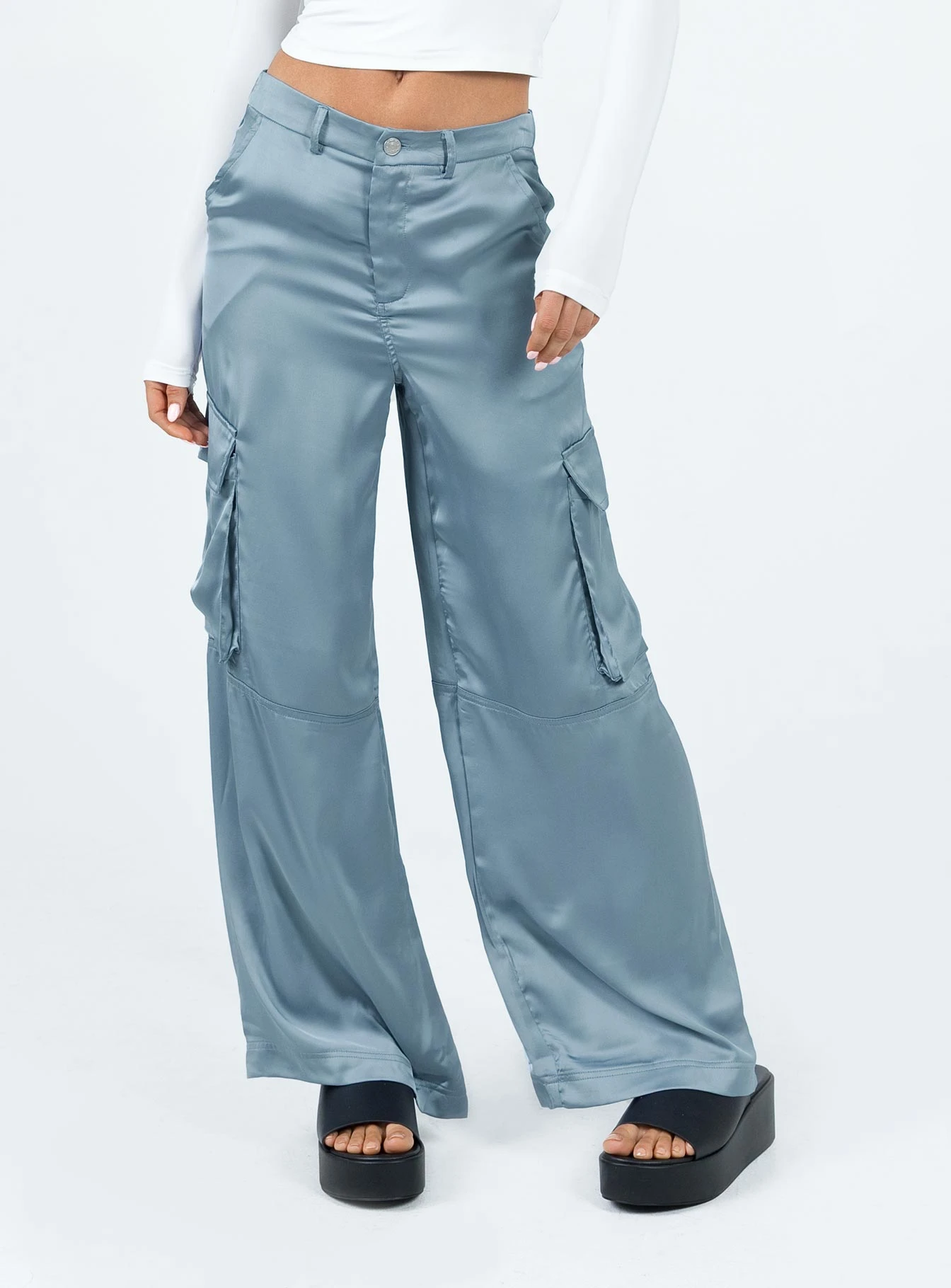 Zora Satin Cargo Pant Blue 1 Zora Satin Cargo Pant Blue