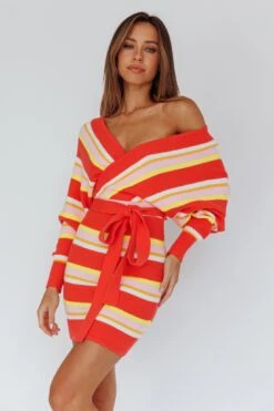 Cameo Batwing Knit Dress Striped Pink -Chic Clothing Shop 14462BR05 20PINK 2