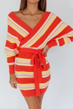 Cameo Batwing Knit Dress Striped Pink -Chic Clothing Shop 14462BR05 20PINK 4