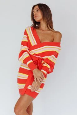 Cameo Batwing Knit Dress Striped Pink -Chic Clothing Shop 14462BR05 20PINK 5