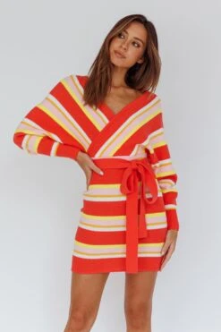 Cameo Batwing Knit Dress Striped Pink -Chic Clothing Shop 14462BR05 20PINK 7