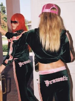 Princess Polly Don't Be Dramatic Velour Track Pants Green