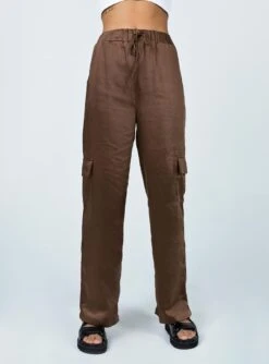 Princess Polly Shannon Satin Cargo Pant Brown