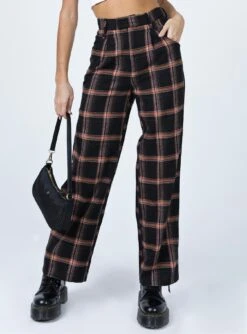 Princess Polly City Skies Wide Leg Check Pant Black