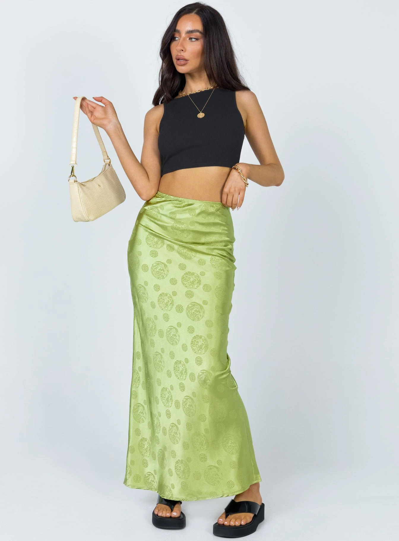Princess Polly Hailey Midi Skirt Green 2 Princess Polly Hailey Midi Skirt Green - Image 2