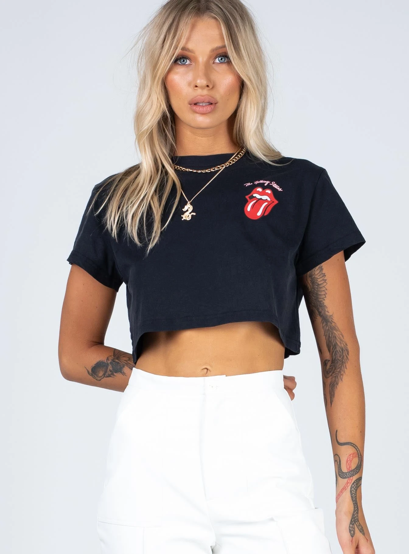 Princess Polly Rolling Stones Many Tongues Crop Tee Black 2 Princess Polly Rolling Stones Many Tongues Crop Tee Black - Image 2