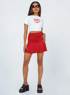 Wilcox Mini Skirt Red -Chic Clothing Shop 2 modelinfo Carter us2 aa1b8251 e919 49bd b443 f7b9e0baf107