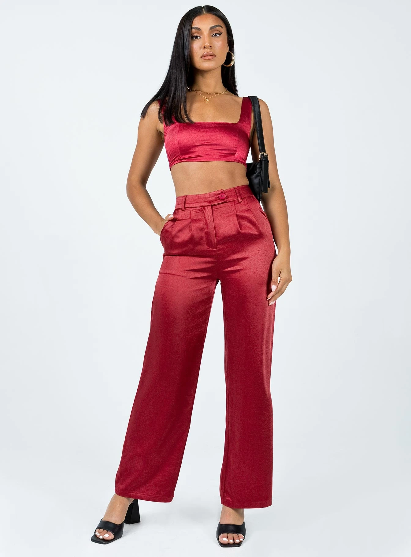 Princess Polly Huxley Satin Set Burgundy 3 Princess Polly Huxley Satin Set Burgundy - Image 3