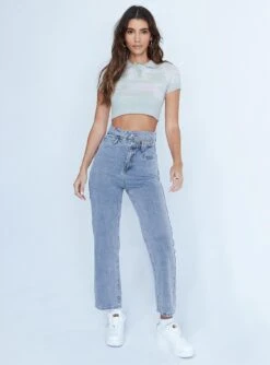 Princess Polly Olivia Double Waistband Wide Leg Jeans Denim -Chic Clothing Shop 2 modelinfo Cindy US2 2