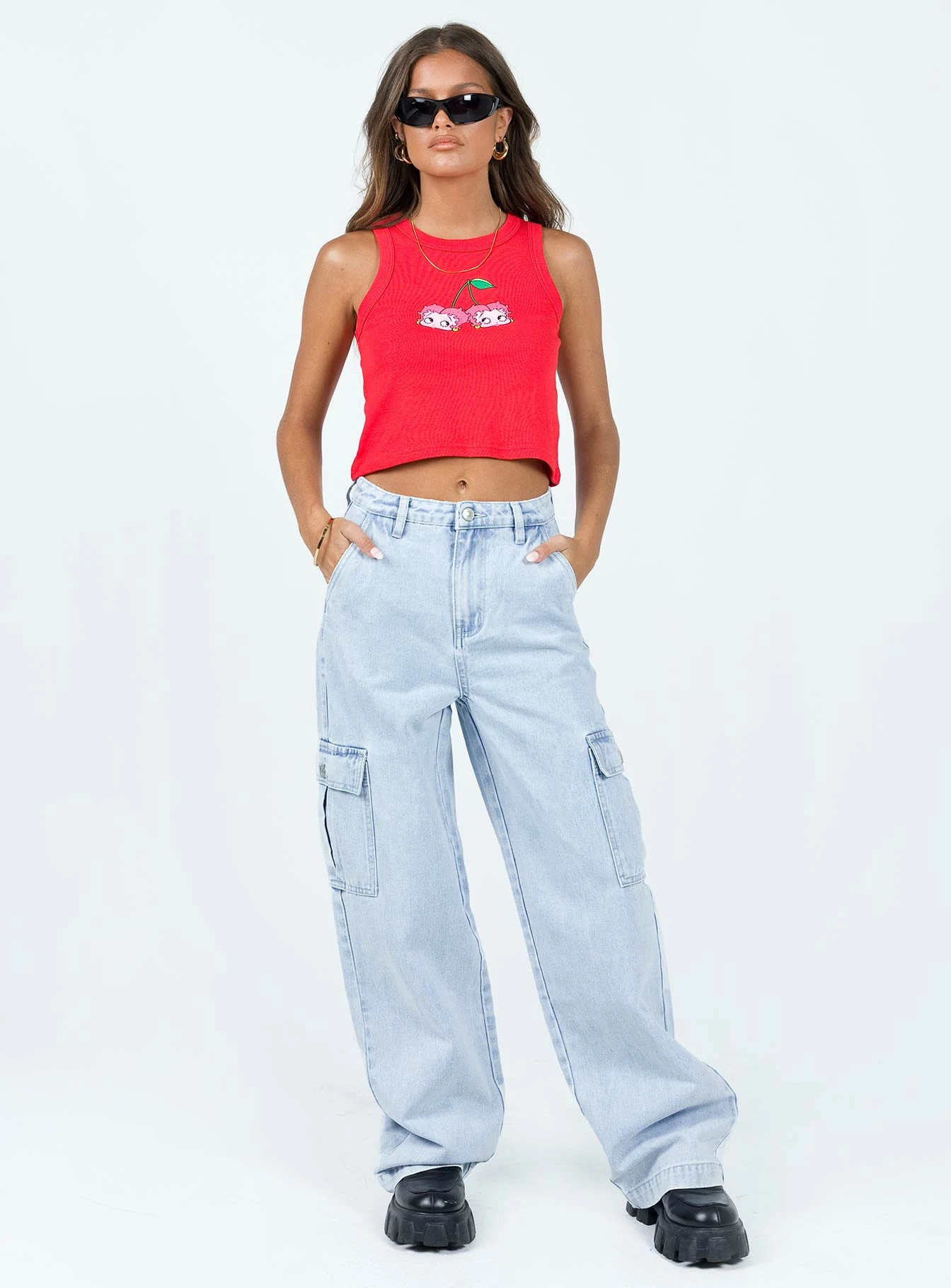 Princess Polly Marylou Cargo Jeans Light Wash Denim 1 Princess Polly Marylou Cargo Jeans Light Wash Denim