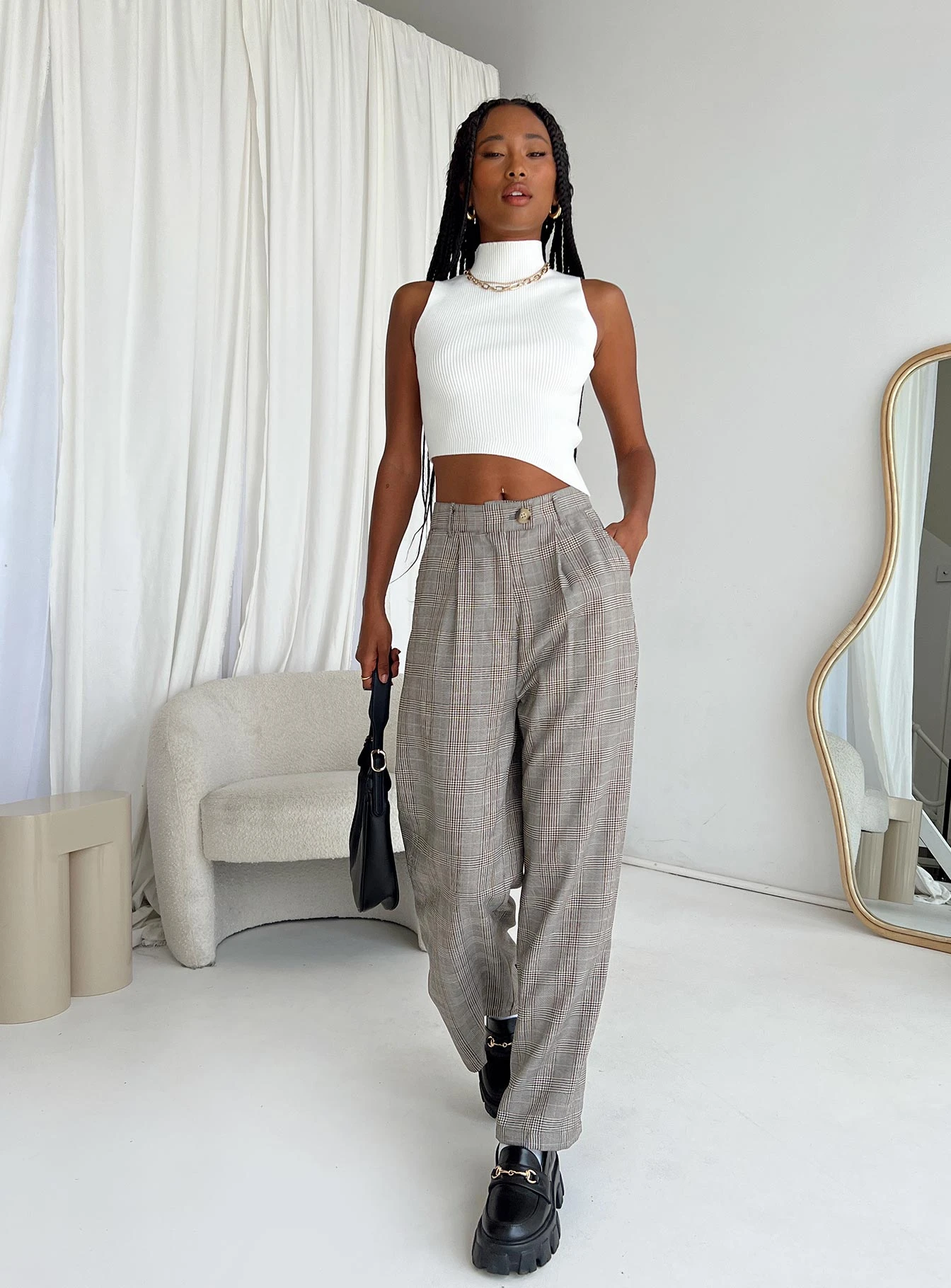 Princess Polly Vail Pants Beige Check 1 Princess Polly Vail Pants Beige Check