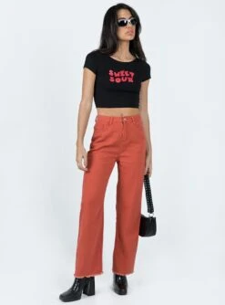 Princess Polly Kalinda Denim Jeans Red -Chic Clothing Shop 2 modelinfo jess us2 c55d4684 8f5a 41f1 aecb 1fce22cd7a70