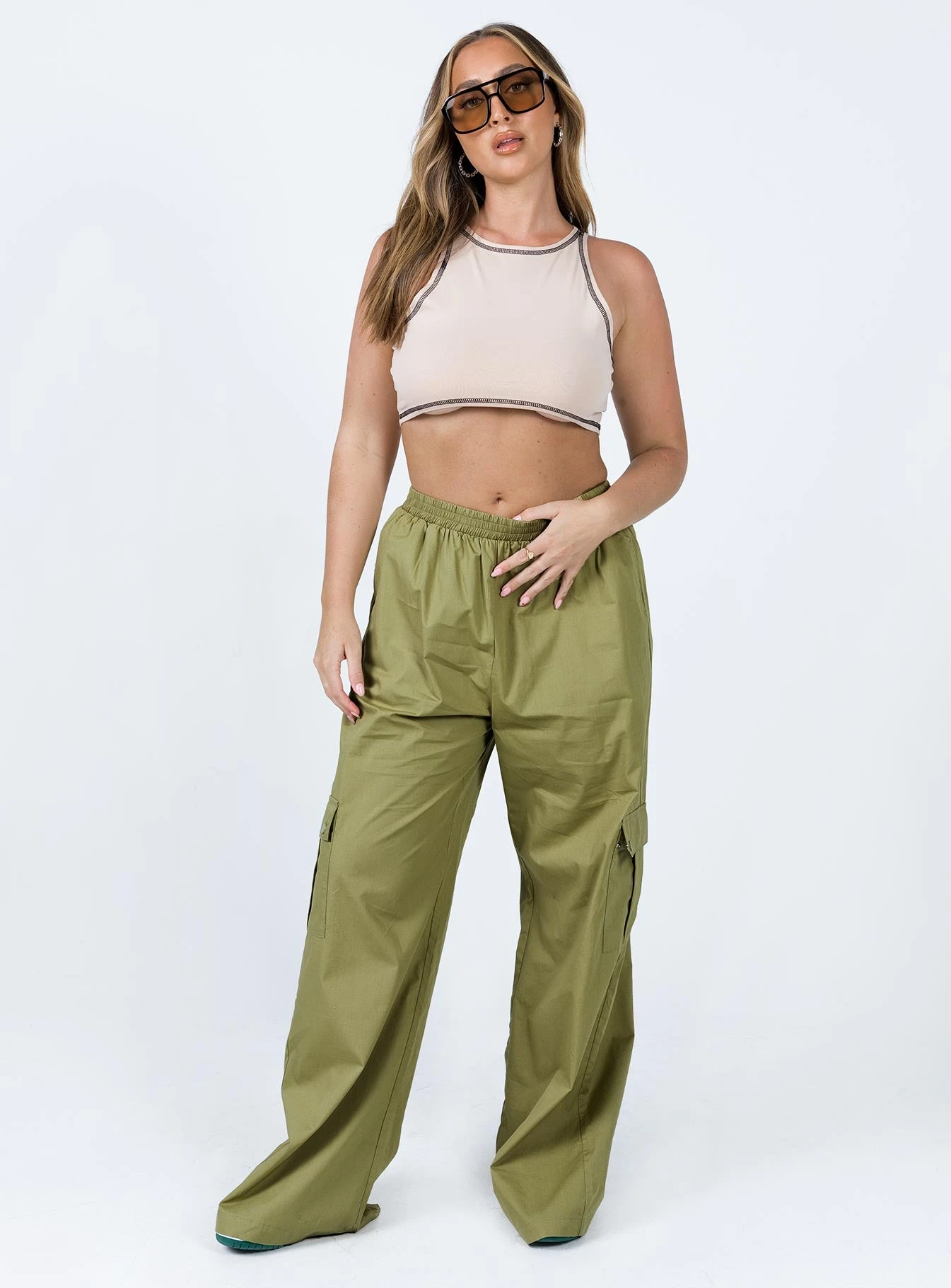 Princess Polly Lista Elastic Pocket Pants Green 2 Princess Polly Lista Elastic Pocket Pants Green - Image 2