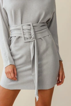 Lorelei Long Sleeve Wide Belt Knit Dress Grey 13 Lorelei Long Sleeve Wide Belt Knit Dress Grey -Chic Clothing Shop 27203b grey 190731sl 1202 1