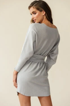 Lorelei Long Sleeve Wide Belt Knit Dress Grey 12 Lorelei Long Sleeve Wide Belt Knit Dress Grey -Chic Clothing Shop 27203b grey 190731sl 1205 1
