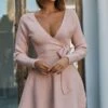 Shooting Star Long Sleeve Side Tie Knit Dress Pink