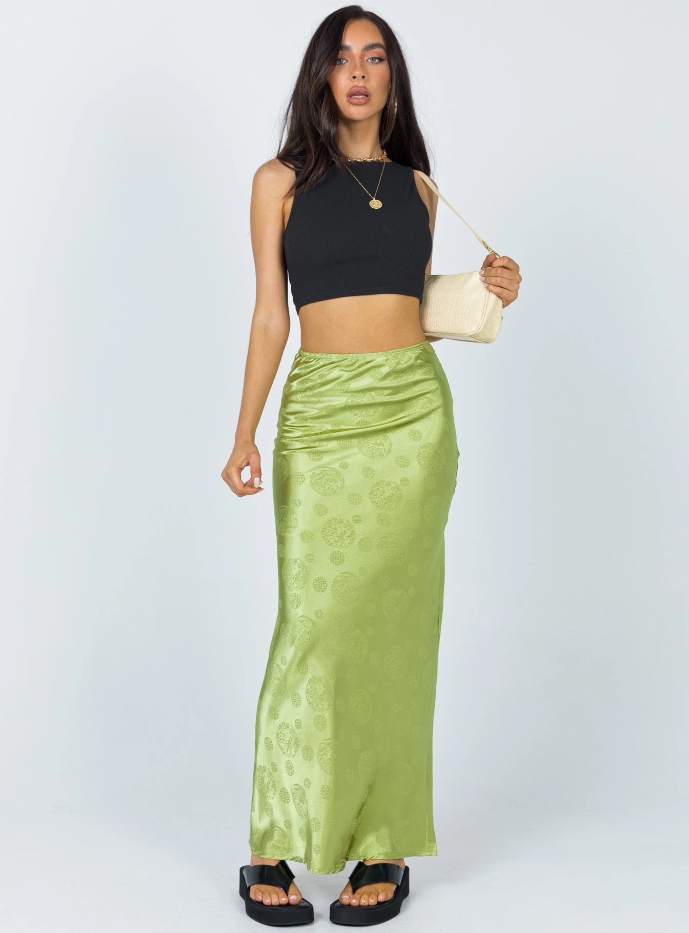 Princess Polly Hailey Midi Skirt Green 3 Princess Polly Hailey Midi Skirt Green - Image 3