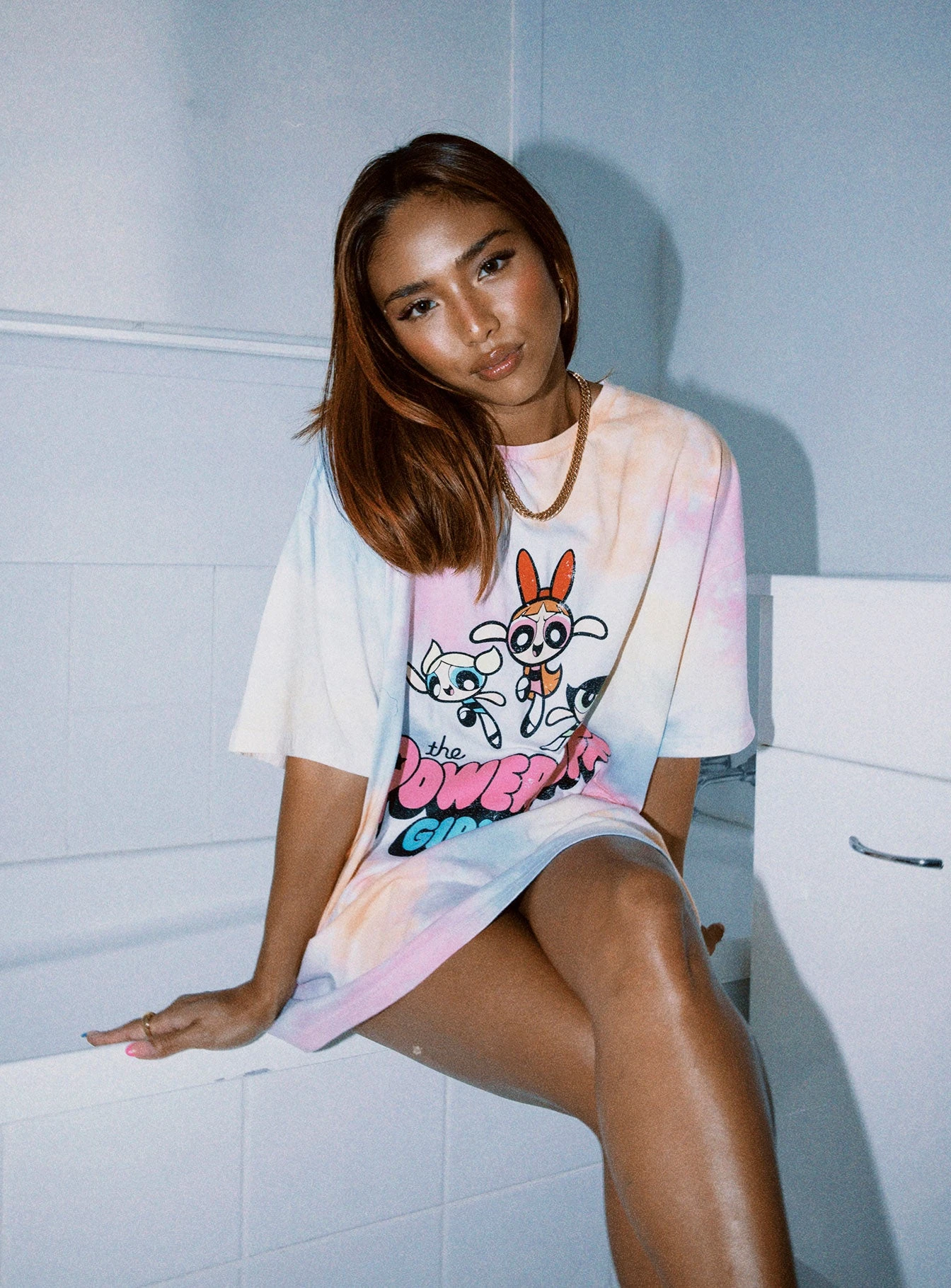 Powerpuff Jump For Joy Tie Dye Tee White 2 Powerpuff Jump For Joy Tie Dye Tee White - Image 2