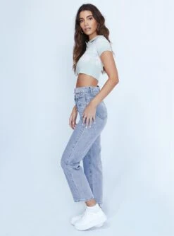 Princess Polly Olivia Double Waistband Wide Leg Jeans Denim -Chic Clothing Shop 3 modelinfo Cindy US2 2