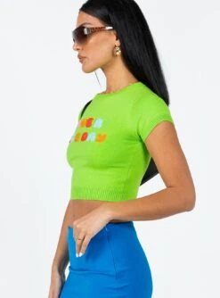 Princess Polly Have A Nice Day Knit Tee Green -Chic Clothing Shop 3 modelinfo christy us2 b424a613 3243 4ac7 85bd bea493ff22f7