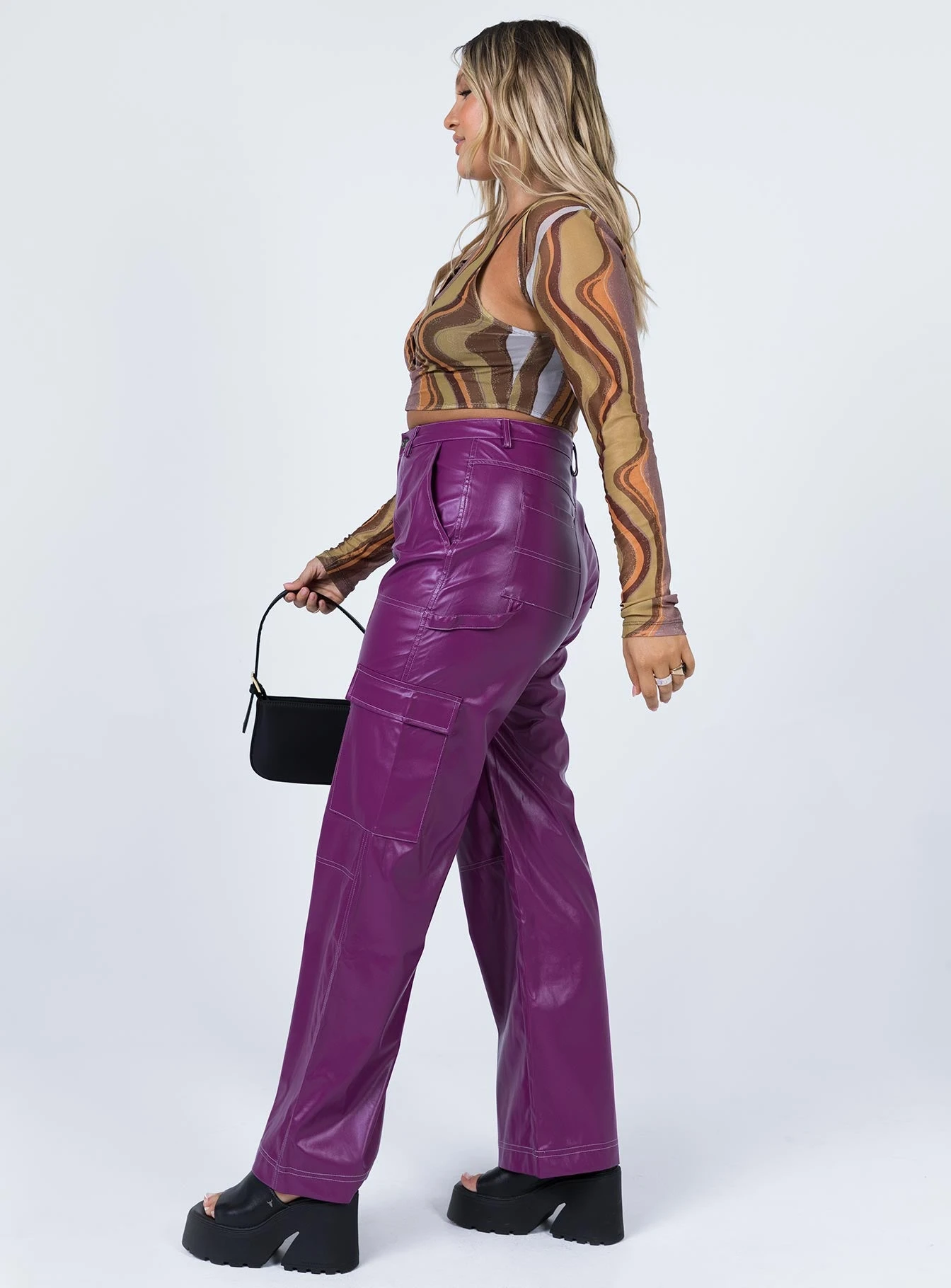 Princess Polly Callum PU Cargo Pants Purple 4 Princess Polly Callum PU Cargo Pants Purple - Image 4