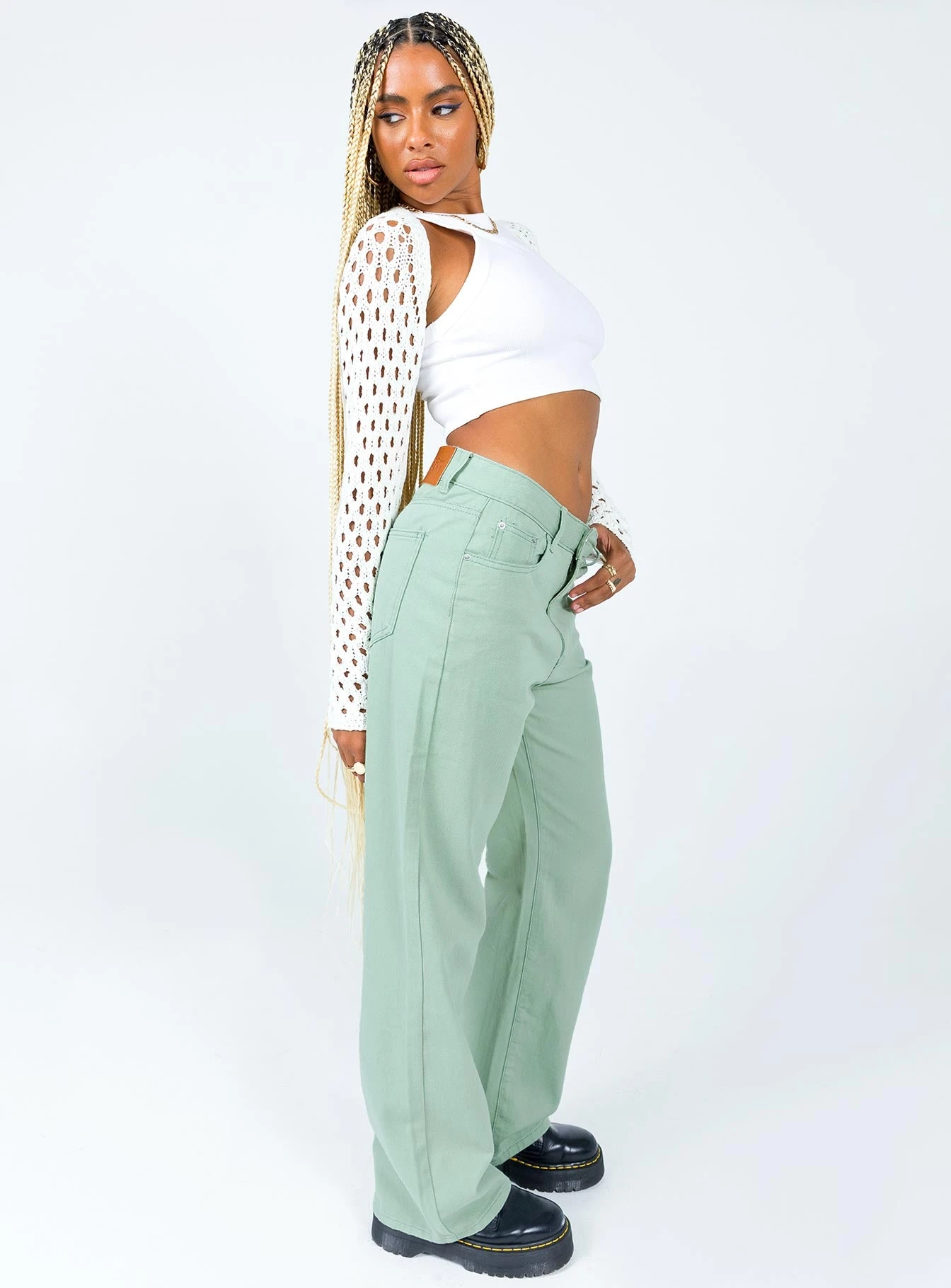 Princess Polly Lester Mom Jeans Sage Green 3 Princess Polly Lester Mom Jeans Sage Green - Image 3